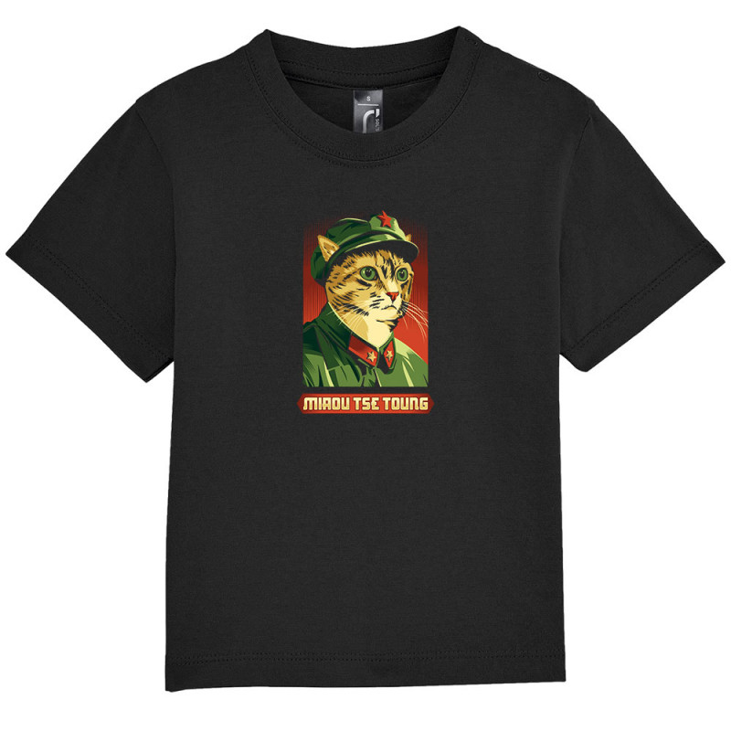 T-shirt bébé noir Miaou Tse Toung (Animaux,Humour,Chats)
