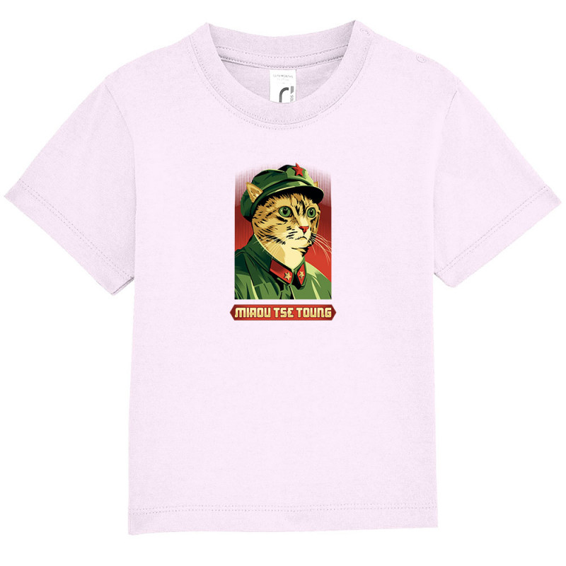T-shirt bébé rose pale Miaou Tse Toung (Animaux,Humour,Chats)