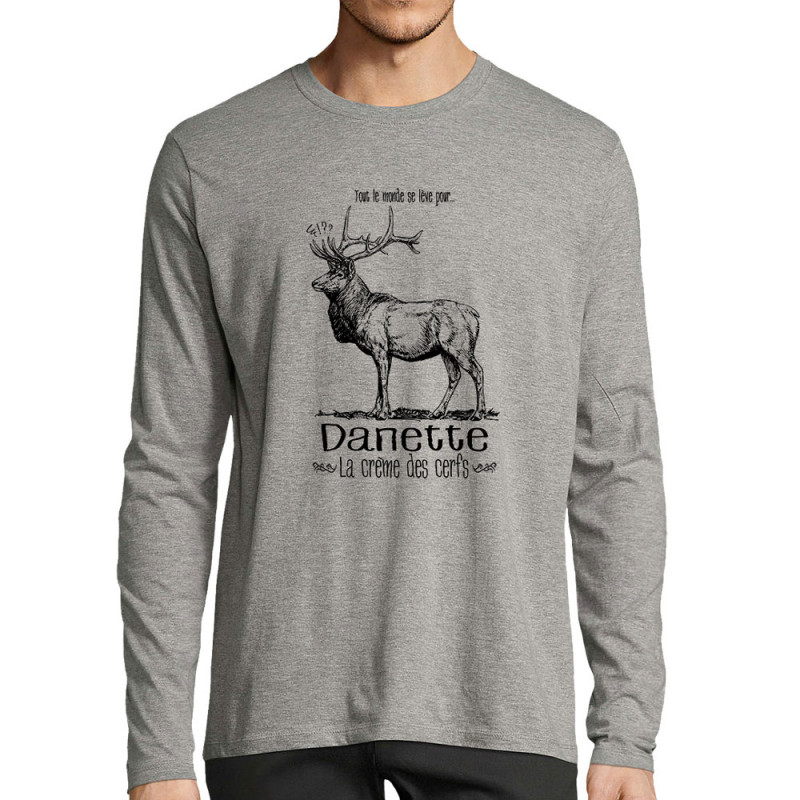 T-shirt homme manches longues gris chiné La crème des cerfs (Gondrax,Les Bébêtes,Animaux)