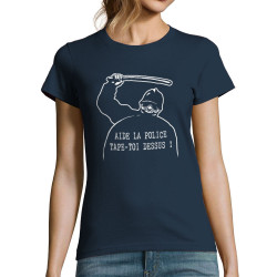 T-shirt femme bleu marine Aide la police (Slogans engagés,Humour)