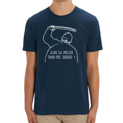 T-shirt homme coton bio bleu marine Aide la police (Slogans engagés,Humour)