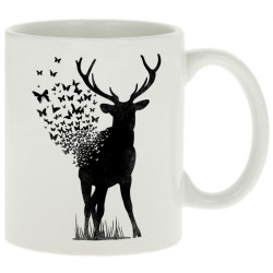 Mug blanc Deer Butterfly (Caffein Art,Animaux,Ethnique)
