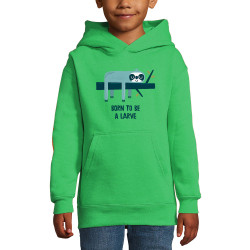 Sweat enfant à capuche vert prairie Born to be a Larve (Alex Kidd,Animaux,Humour,Paresse)