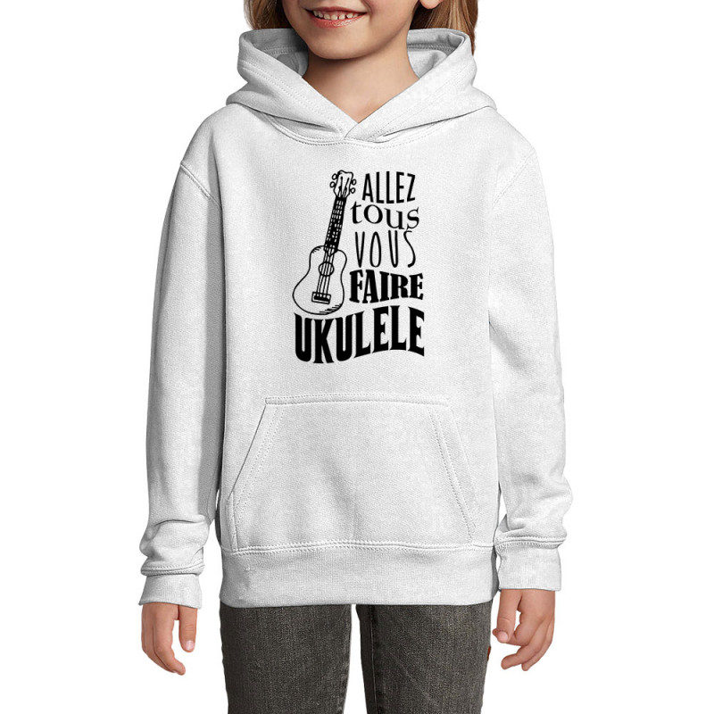 Sweat enfant à capuche blanc Allez tous vous faire Yukulélé (Humour,Slogans Débiles,Andy)