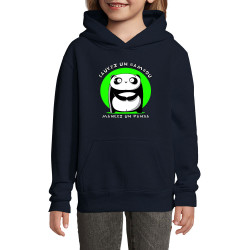 Sweat enfant à capuche bleu marine Sauvez un bambou Mangez un panda (Pandaluna,Animaux,Humour,Manga Kawaï japan)