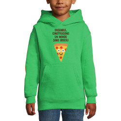 Sweat enfant à capuche vert prairie Construisons un monde sans brocoli (Alex Kidd,Fruits & Légumes,Humour)