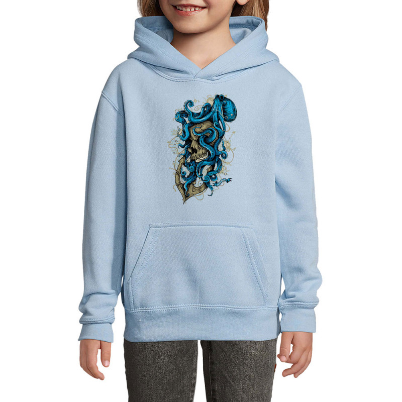 Sweat enfant à capuche bleu ciel Santa Muerte - Octopus Skull (Santa Muerte,Têtes de morts,Animaux)