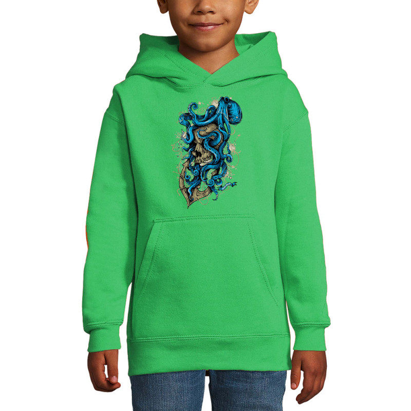 Sweat enfant à capuche vert prairie Santa Muerte - Octopus Skull (Santa Muerte,Têtes de morts,Animaux)