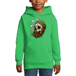 Sweat enfant à capuche vert prairie Santa Muerte - Smoking Skull (Santa Muerte,Têtes de morts)