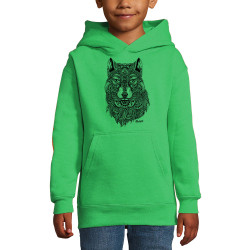 Sweat enfant à capuche vert prairie Bad River - The Wolf (Taïry Greene,Bad River,Animaux)