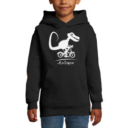 Sweat enfant à capuche noir Vélociraptor (Andy,Humour,Animaux,Vélo)