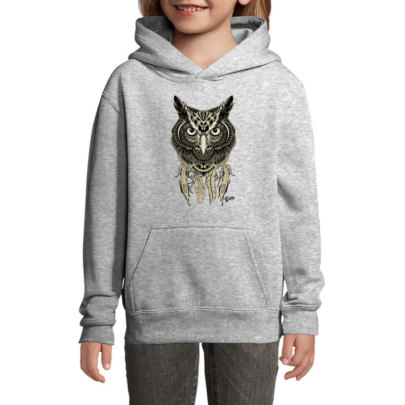Sweat enfant à capuche gris chiné Bad River - Little Owl (Bad River,Animaux,Ethnique)