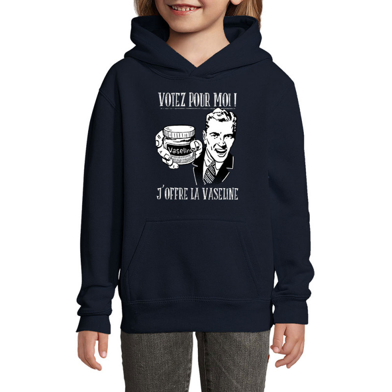 Sweat enfant à capuche bleu marine Votez pour moi Vaseline (Gondrax,Slogans engagés,Elections)