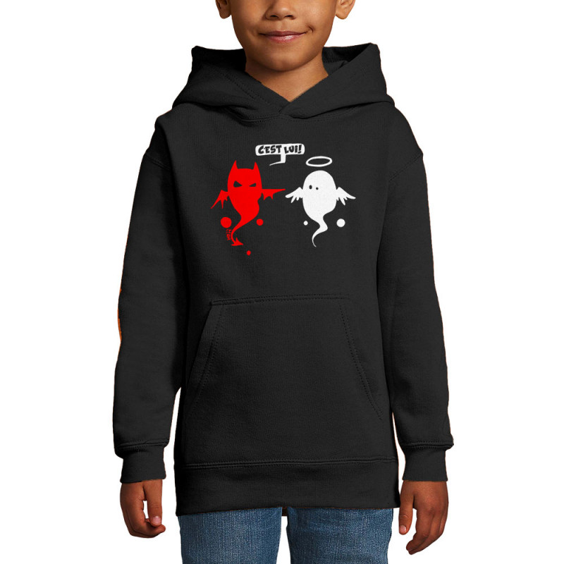 Sweat enfant à capuche noir Ange et Démon (Fantine,Humour)
