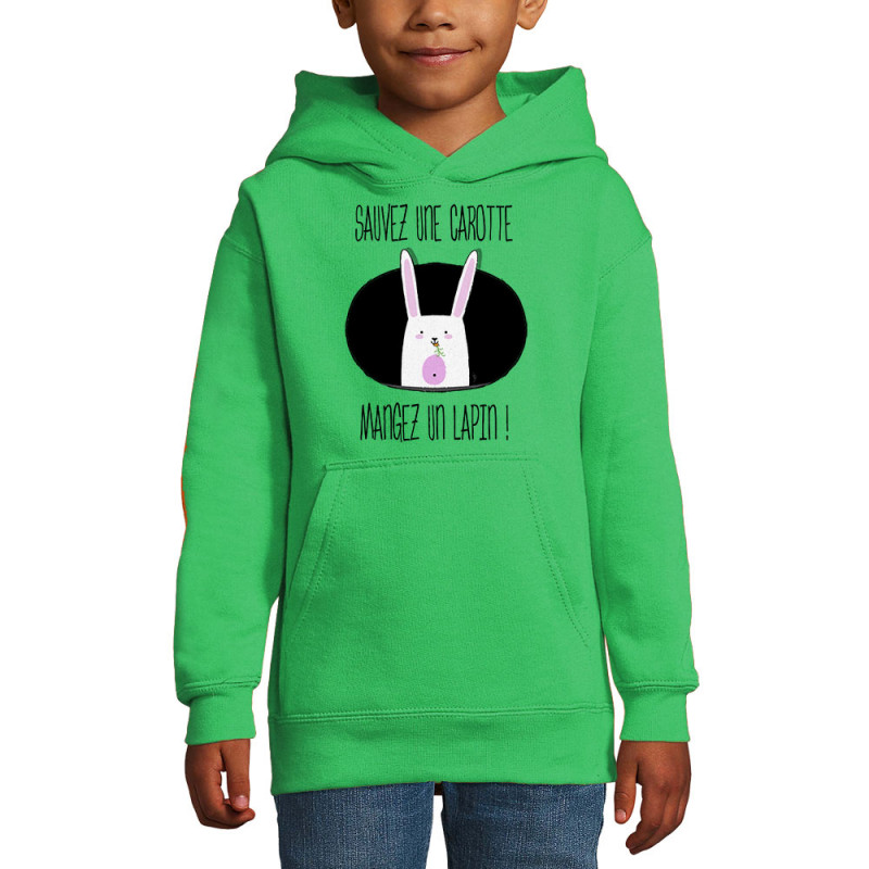 Sweat enfant à capuche vert prairie Sauvez une carotte (Gondrax,Animaux,Humour,Fruits & Légumes)