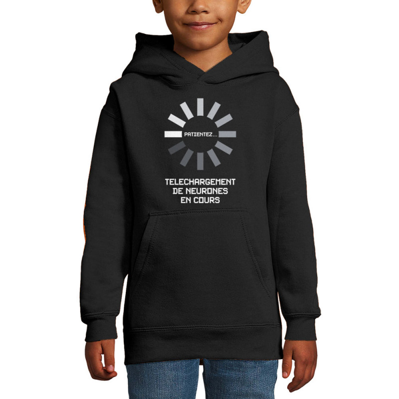 Sweat enfant à capuche noir Téléchargement de neurones en cours (Gondrax,Humour,Jeux Vidéo / Geek)