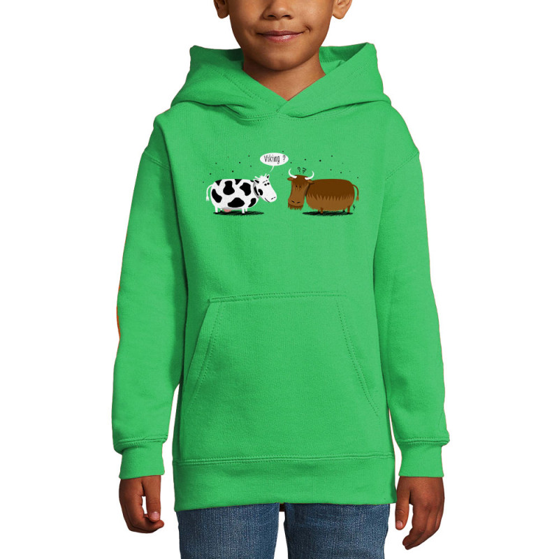 Sweat enfant à capuche vert prairie Viking (Gondrax,Animaux,Humour)