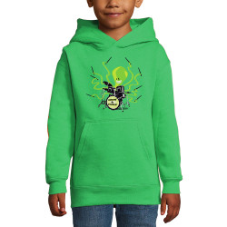 Sweat enfant à capuche vert prairie Poulpy Drum (Animaux,Humour,Ted Boundy)