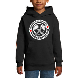 Sweat enfant à capuche noir Le prolo se tue à la tâche (Slogans engagés)