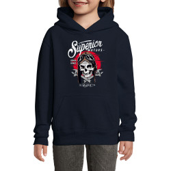 Sweat enfant à capuche bleu marine Copper Bones - Superior Motors (Copper Bones,Moto,Têtes de morts)