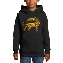 Sweat enfant à capuche noir Rasta Lion (Animaux,Reggae)