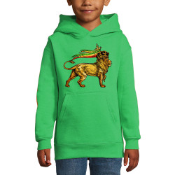 Sweat enfant à capuche vert prairie Rasta Lion (Animaux,Reggae)