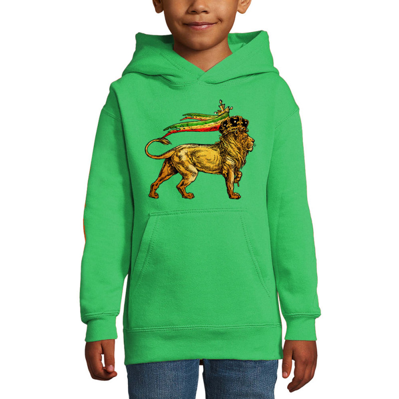 Sweat enfant à capuche vert prairie Rasta Lion (Animaux,Reggae)