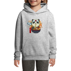 Sweat enfant à capuche gris chiné Asian Food Panda (Animaux,Manga Kawaï japan)