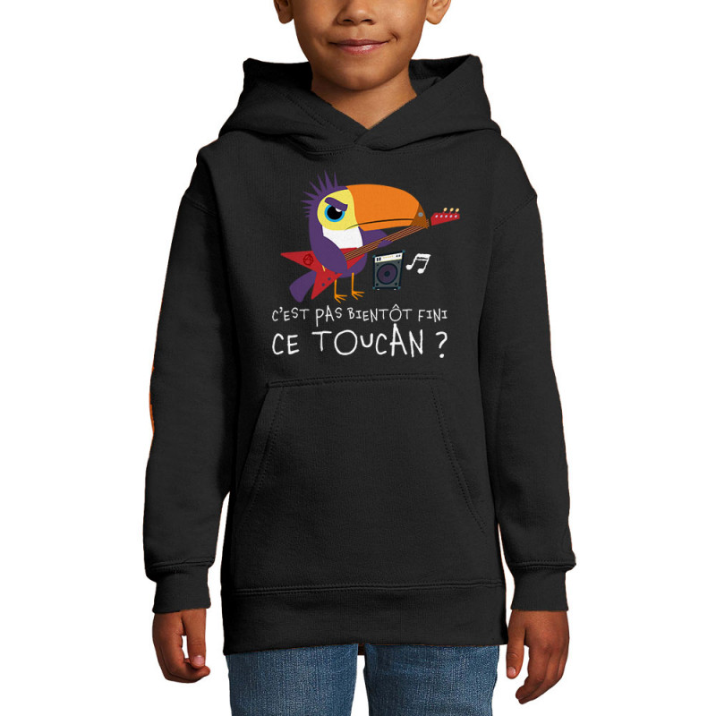 Sweat enfant à capuche noir Fini ce toucan (Andy,Animaux,Humour)