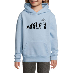 Sweat enfant à capuche bleu ciel Arrêtez de me suivre (Gondrax,Humour,Evolution)