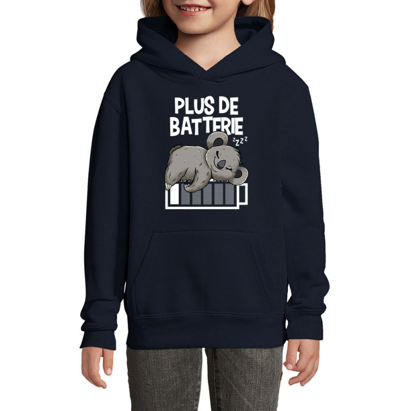 Sweat enfant à capuche bleu marine Plus de batterie koala (Animaux,Humour,Manga Kawaï japan,Bébés,Paresse)