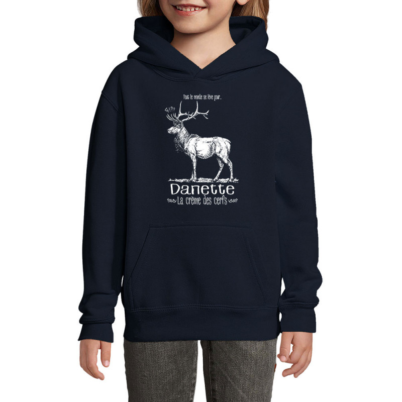 Sweat enfant à capuche bleu marine La crème des cerfs (Gondrax,Les Bébêtes,Animaux)