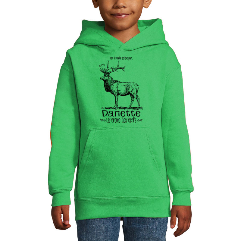 Sweat enfant à capuche vert prairie La crème des cerfs (Gondrax,Les Bébêtes,Animaux)