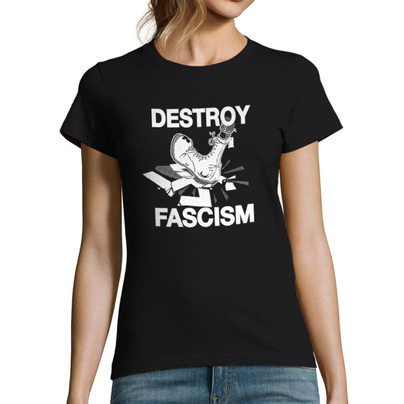 T-shirt femme noir Destroy Fascism (Slogans engagés)