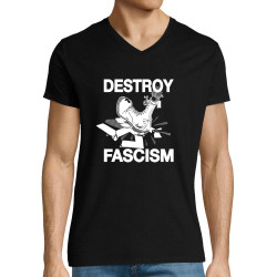 T-shirt homme col V noir Destroy Fascism (Slogans engagés)