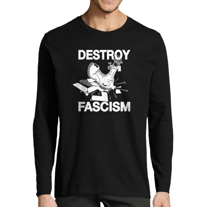 T-shirt homme manches longues noir Destroy Fascism (Slogans engagés)