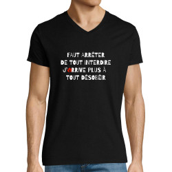 T-shirt homme col V noir Tout interdire (Andy,Slogans Débiles,Humour)