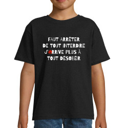 T-shirt enfant noir Tout interdire (Andy,Slogans Débiles,Humour)