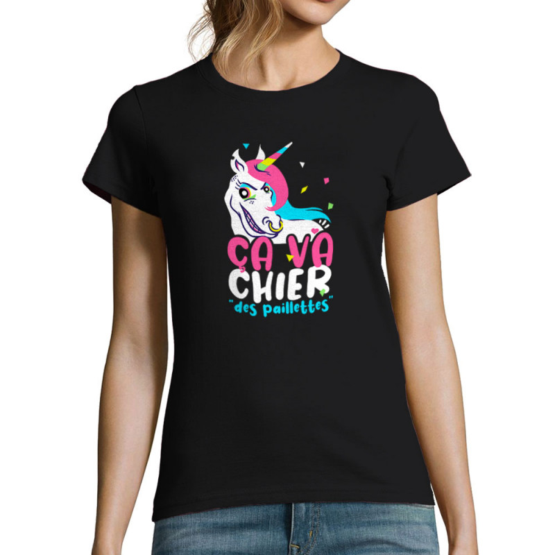 T-shirt femme noir Ca va chier des paillettes 2 (Zewa,Animaux,Humour)