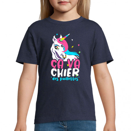 T-shirt enfant bleu marine Ca va chier des paillettes 2 (Zewa,Animaux,Humour)