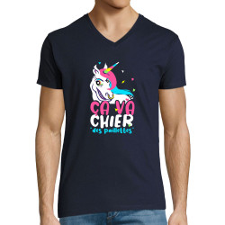 T-shirt homme col V bleu marine Ca va chier des paillettes 2 (Zewa,Animaux,Humour)