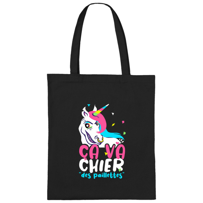 Sac shopping en toile noir Ca va chier des paillettes 2 (Zewa,Animaux,Humour)