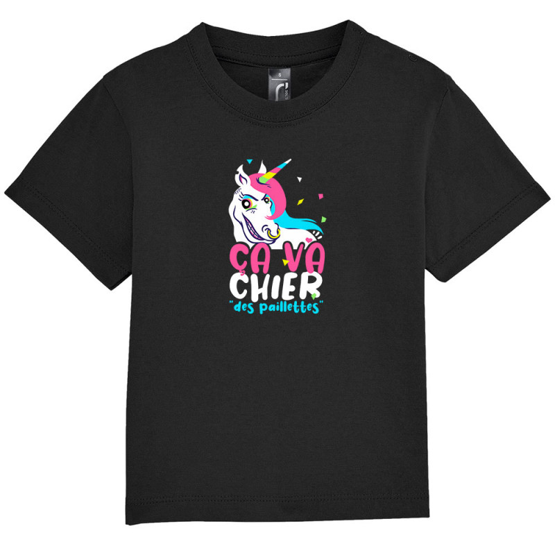 T-shirt bébé noir Ca va chier des paillettes 2 (Zewa,Animaux,Humour)