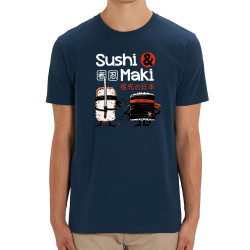 T-shirt homme coton bio bleu marine Sushi et Maki (Le Duc,Fruits & Légumes,Humour,Manga Kawaï japan)