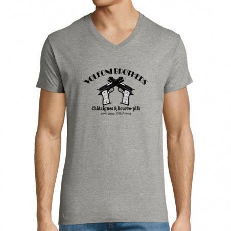 T-shirt homme col V gris chiné Volfoni Brothers (Andy,Films/Séries,Les Tontons Flingueurs)