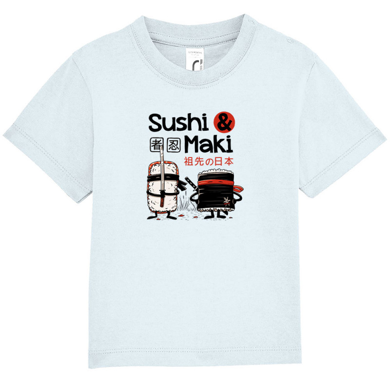 T-shirt bébé bleu ciel Sushi et Maki (Le Duc,Fruits & Légumes,Humour,Manga Kawaï japan)