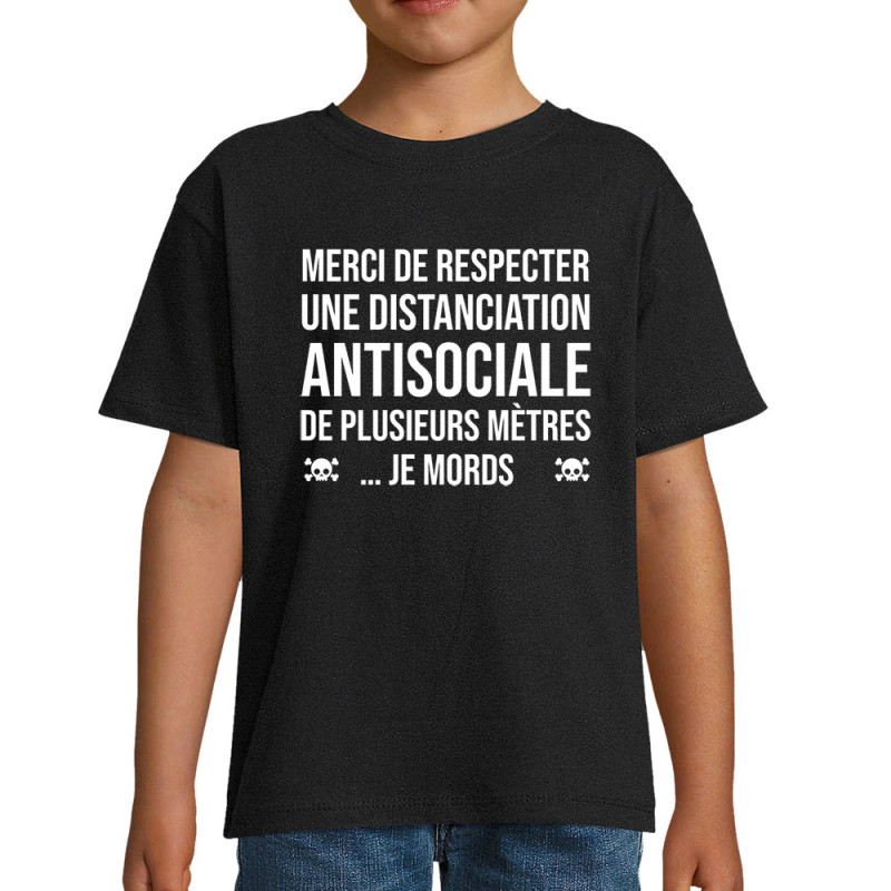 T-shirt enfant noir Distanciation Antisociale (Gondrax,Slogans Débiles,Humour)