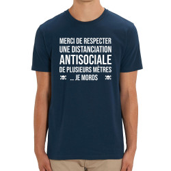 T-shirt homme coton bio bleu marine Distanciation Antisociale (Gondrax,Slogans Débiles,Humour)