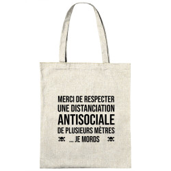 Sac shopping en toile naturel Distanciation Antisociale (Gondrax,Slogans Débiles,Humour)