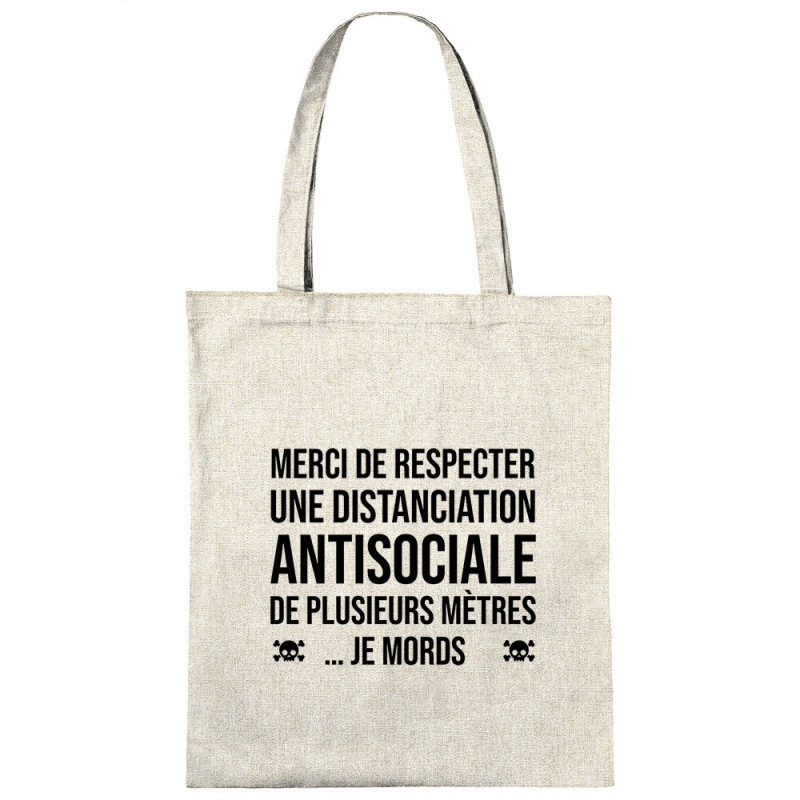 Sac shopping en toile naturel Distanciation Antisociale (Gondrax,Slogans Débiles,Humour)